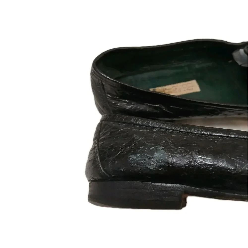 Gucci Horse Bit Loafers Flat‎ Shoes 36 Black Leather Equestrian Red Green Ribbon